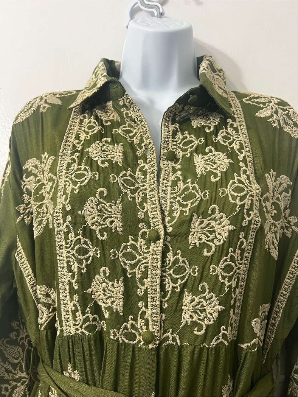 Women’s Long Sleeves Embroidered Shirt Maxi Dress Cottage Boho Western One Size - Picture 3 of 16